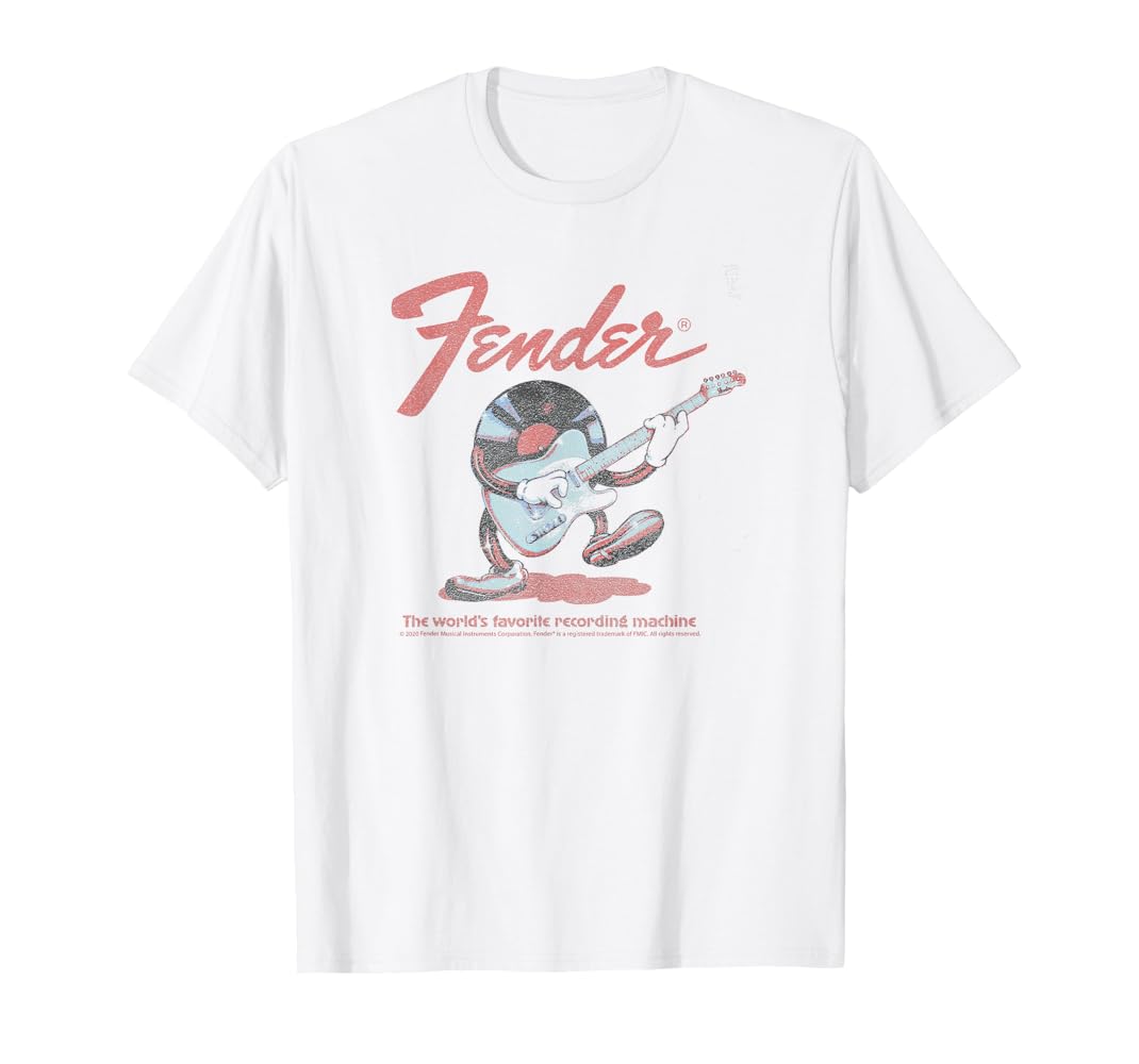 Amazon | Fender Record Playing Guitar Centered Tシャツ | T